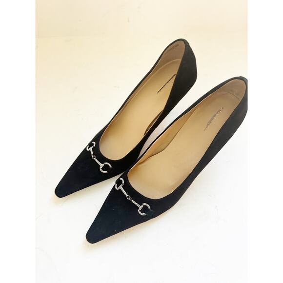 NWOB Ann Taylor Crystal Chainbit Nip Toe Suede Pump Heels Black 9.5 - Picture 3 of 6